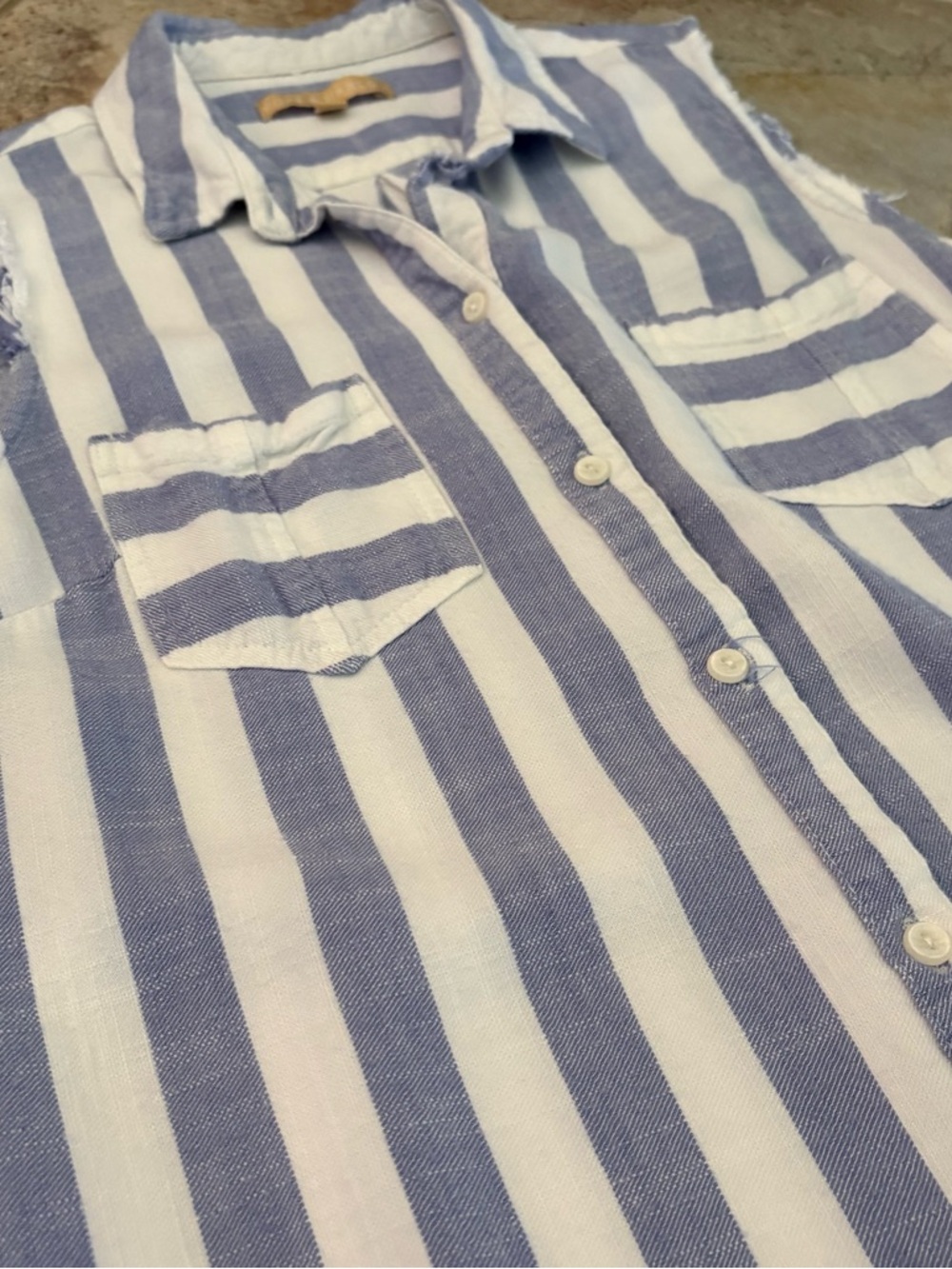 Hope & Harlow Sleeveless Striped Button Up Dress Size 10 Blue Beach Resort Wear - Picture 2 of 10